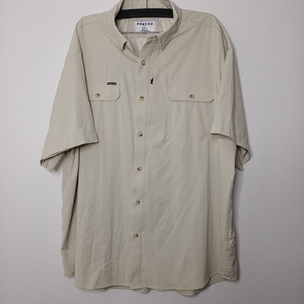 Men's Poncho Magnetic Pocket Regular Fit Short Sleeve Button Front Shirt Outdoor - Picture 8 of 10